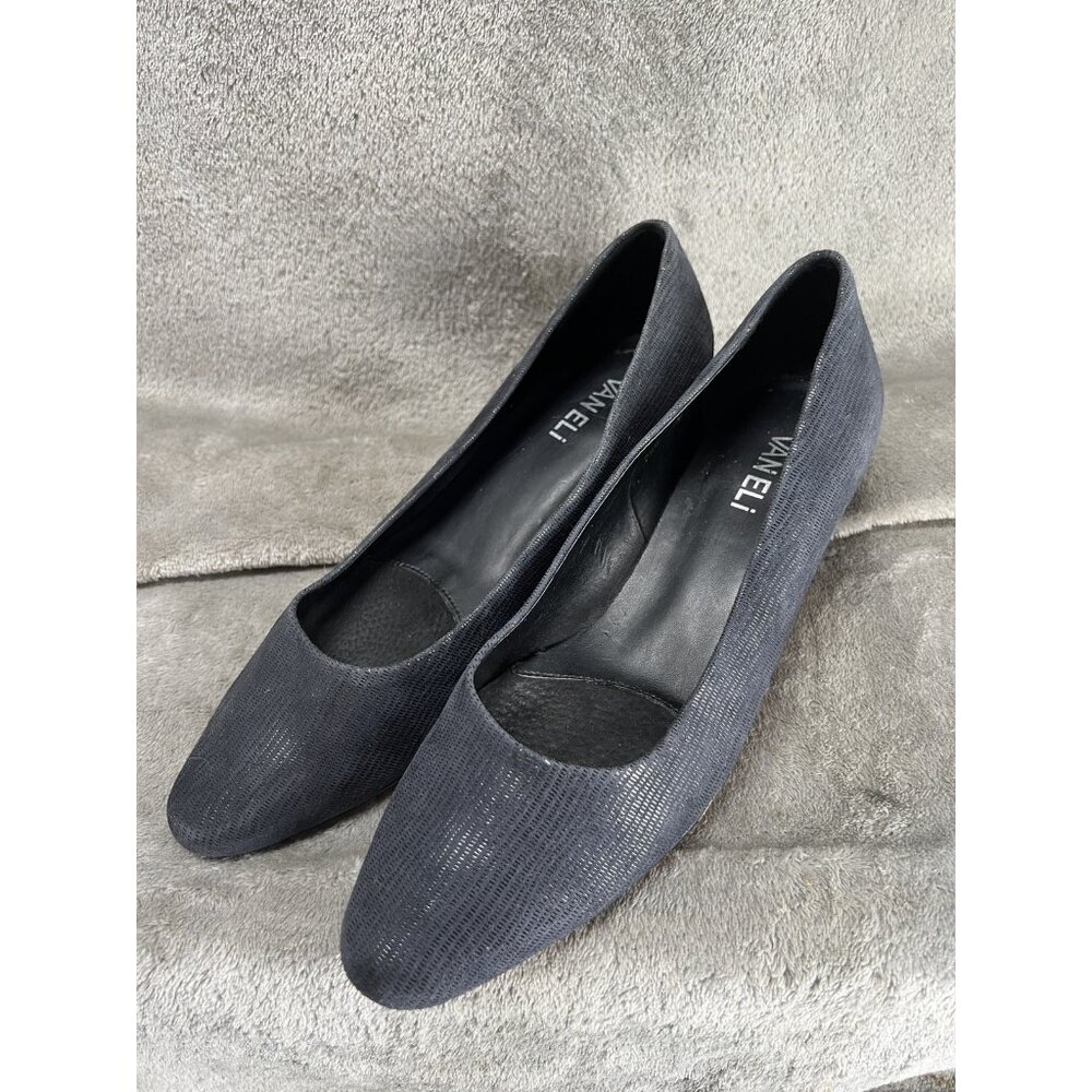 VAN ELI Women’s 7.5  Shoes Navy Suede leather Kitten heel Pumps Almond Toe